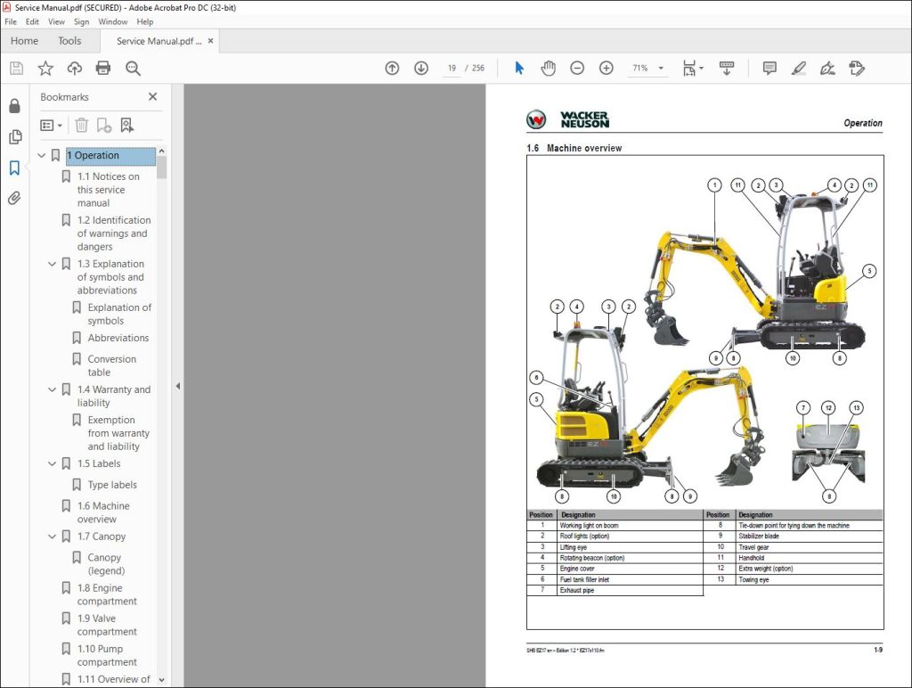 Wacker Neuson EZ17 Track excavator Service manual - PDF DOWNLOAD ...