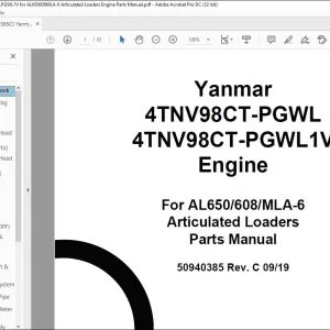 YANMAR 4TNV98CT-PGWL 4TNV98CT-PGWL1V ENGINE AL650 608 MLA-6 ARTICULATED LOADERS PARTS MANUAL 50940385 - PDF DOWNLOAD