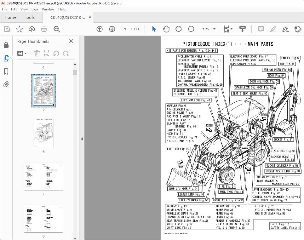 YANMAR CBL40 EXCAVATOR BACKHOE LOADER PARTS CATALOG MANUAL 0CS10 ...