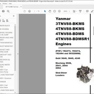 Yanmar 3TNV88-BKMS 4TNV88-BKMS 4TNV88-BDMS 4TNV88-BDMSR1 LOADER ENGINE PARTS MANUAL 917329 - PDF DOWNLOAD