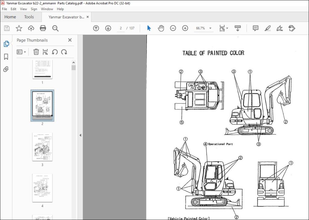 Yanmar B22-2 EXCAVATOR CRAWLER BACKHOE PARTS MANUAL 000Y00S3351 - PDF ...