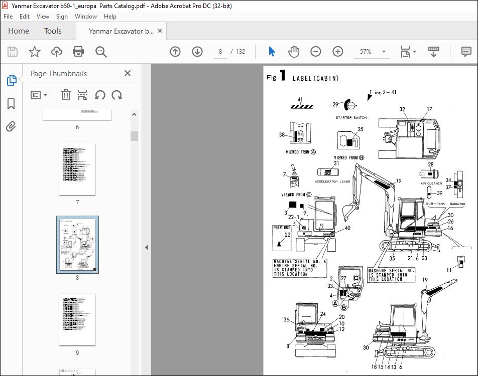 Yanmar B50 & B50-1 EUROPE EXCAVATOR CRAWLER BACKHOE PARTS MANUAL - PDF ...