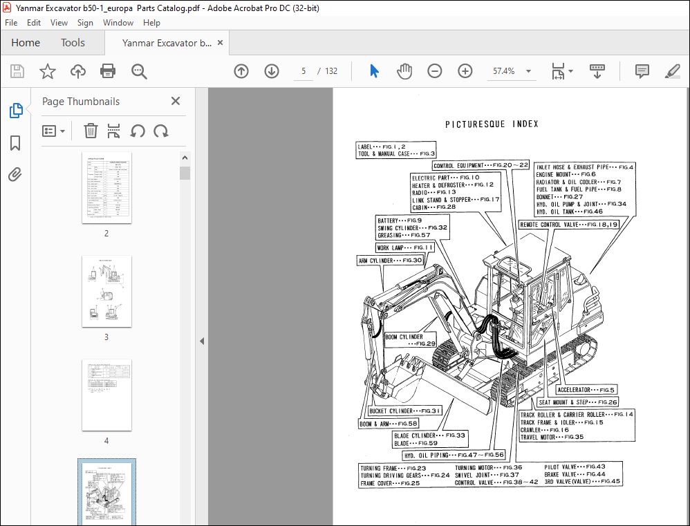 Yanmar B50 & B50-1 EUROPE EXCAVATOR CRAWLER BACKHOE PARTS MANUAL - PDF ...