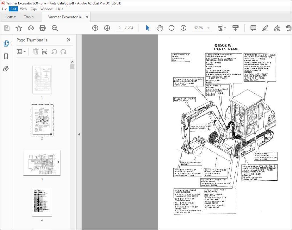 Yanmar B50-P(R) B50-C(R) EXCAVATOR CRAWLER BACKHOE PARTS MANUAL - PDF ...