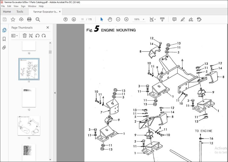 Yanmar B50W & B50W-1 EXCAVATOR CRAWLER BACKHOE PARTS MANUAL - PDF ...