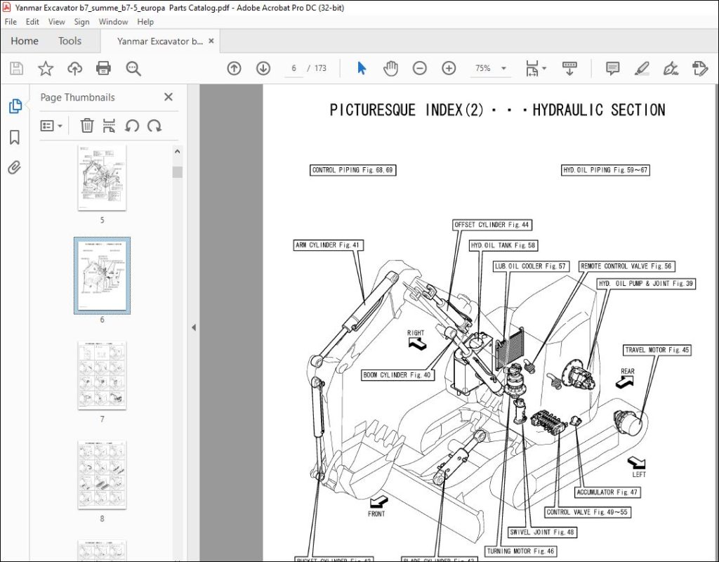 Yanmar B7 Σ (B7-5) EUROPE EXCAVATOR CRAWLER BACKHOE PARTS MANUAL ...