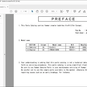 Yanmar VIO10-2 EXCAVATOR CRAWLER BACKHOE PARTS MANUAL 000Y00S4290 - PDF DOWNLOAD