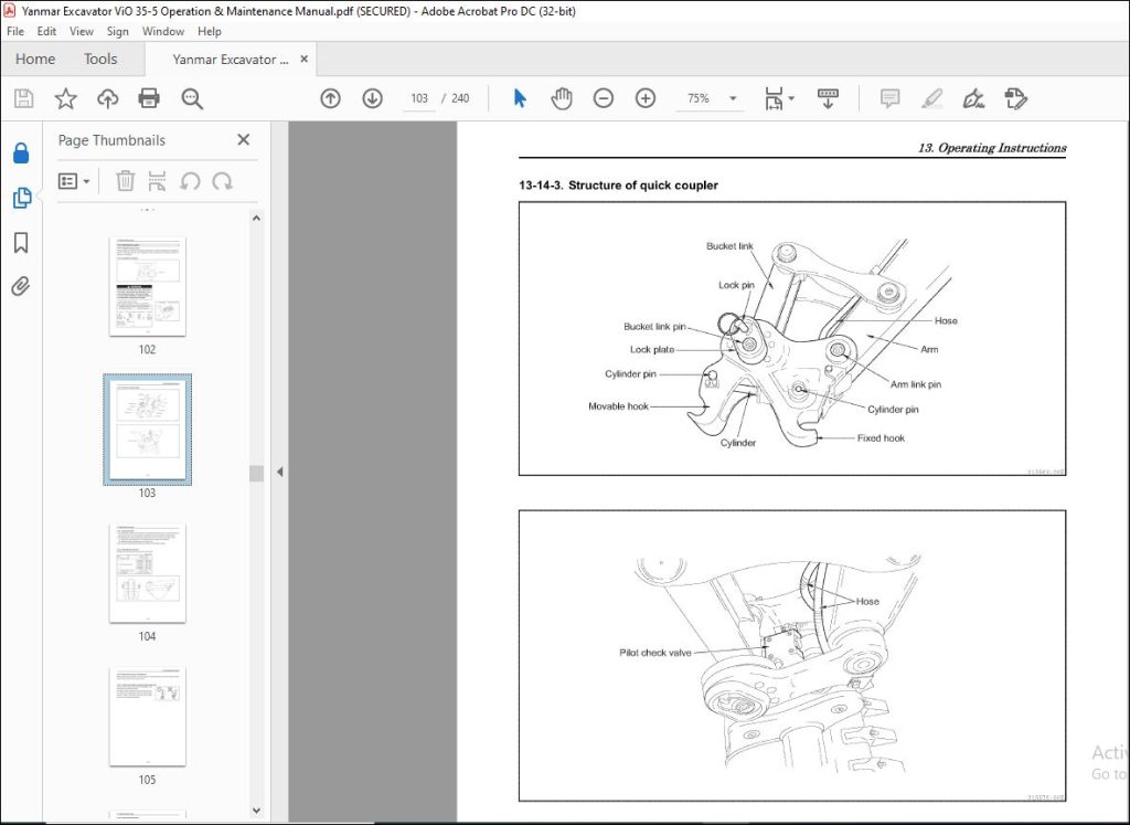 Yanmar VIO(27-5 35-5) EXCAVATOR OPERATION AND MAINTENANCE MANUAL - PDF ...