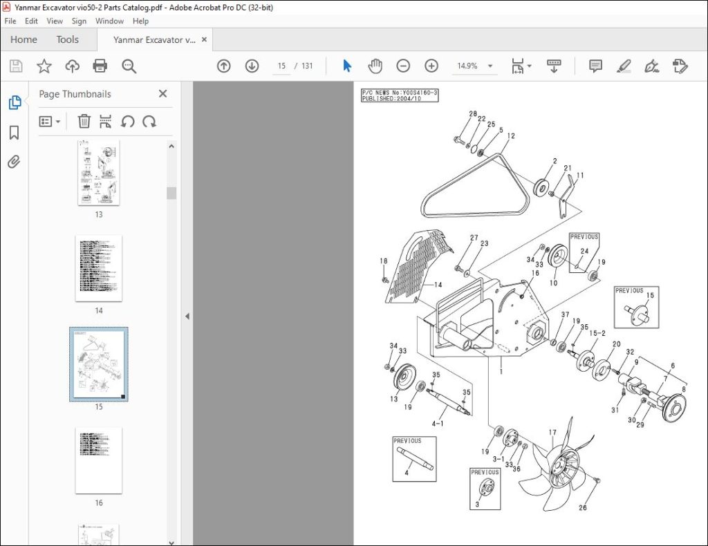 Yanmar Vio50-2 Excavator Crawler Backhoe Parts Manual 000y00s4160 - Pdf 