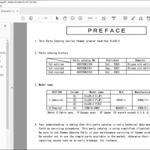 Yanmar Vio20-2 CRAWLER BACKHOE EXCAVATOR PARTS MANUAL - PDF DOWNLOAD