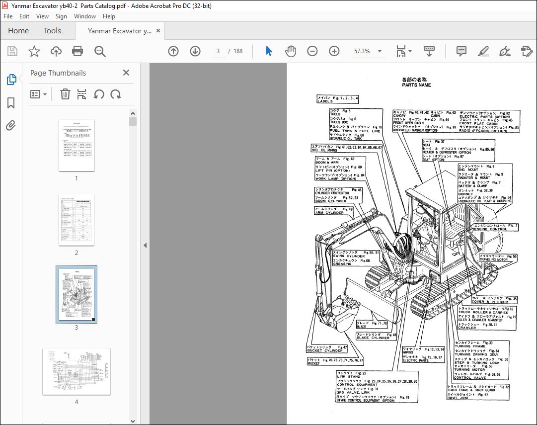 Yanmar YB401 YB401-2 EXCAVATOR CRAWLER BACKHOE PARTS MANUAL - PDF ...