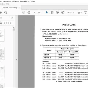 Yanmar YB401W-2 EXCAVATOR CRAWLER BACKHOE PARTS MANUAL - PDF DOWNLOAD