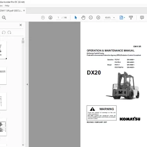 Komatsu DX20 Gasoline FG70-7 FG70T-8 Diesel FD70-7 FD70T-8 FD80T-8 DX Series Forklift Trucks Operation & Maintenance Manual OM113R - PDF DOWNLOAD