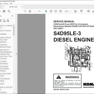 Komatsu Diesel Export FD40ZY/35Y/40Y/45Y/50AY-10 S4D95LE-3 Diesel Engine CX50 Forklift Truck Service Manual SM206 - PDF