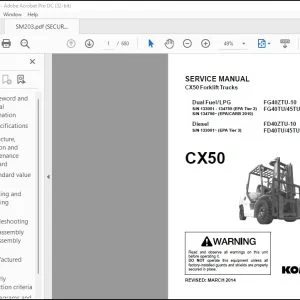 Komatsu Dual Fuel/LPG FG40ZTU-10 FG40TU/45TU/50ATU-10 Diesel FD40ZTU-10 FD40TU/45TU/50ATU-10 CX50 Forklift Trucks Service Manual SM203 BEC10E1-02 - PDF DOWNLOAD