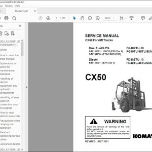 Komatsu Duel Fuel/LPG FG40ZTU-10 FG40TU/45TU/50ATU-10 Diesel FD40ZTU-10 FD40TU/45TU/50ATU-10 CX50 Forklift Trucks Service Manual SM203 BEC10E1-02 - PDF DOWNLOAD
