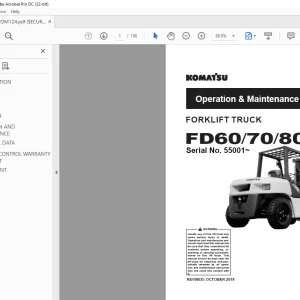 Komatsu FD60-10 FD70-10 FD80-10 Forklift Truck Operation & Maintenance Manual OM124 TEN00559-03 - PDF DOWNLOAD