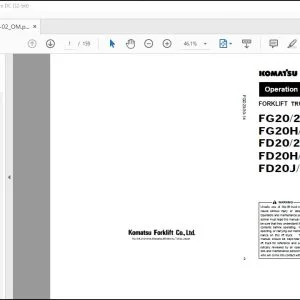Komatsu FG20/25/30-14 FG20H/25H/30H-14 FD20/25/30-14 FD20H/25H/30H-14 FD20J/25J/30J-14 Operation & Maintenance Manual AEB14E1-02