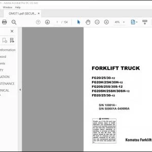 Komatsu FG202530-12 FG20H25H30H-12 FG20S25S30S-12 FG20SH25SH30SH-12 FD202530-12 Shop Manual ОМО71 - PDF