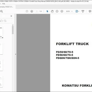 Komatsu FG50-5 FG60-5 FG70-5 FD50-5 FD60-5 FD70-5 FD60H-5 FD70H-5 FD80H-5 Forklift Truck Shop Manual OM058 - PDF