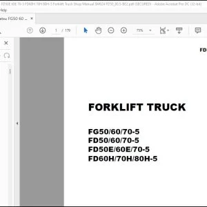 Komatsu FG50/60/70-5 FD50/60/70-5 FD50E/60E/70-5 FD60H/70H/80H-5 Forklift Truck Shop Manual SM024  - PDF