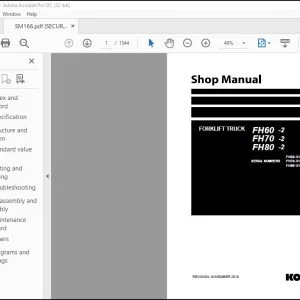 Komatsu FH60-2 FH70-2 FH80-2 Forklift Truck Shop Manual SM166 SEN06640-04 - PDF DOWNLOAD