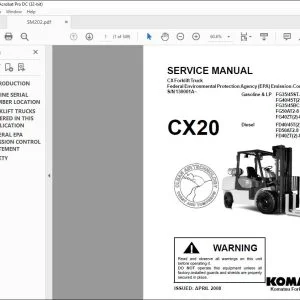 Komatsu Gasoline & LP FG35/45ST-8 FG40/45T(2)-8 FG35/45BCS-8 FG50AT2-8 FG40ZT(2)-8 Diesel FD40/45T(2)-8 FD50AT2-8 FD40ZT(2)-8 CX20 Forklift Truck Service Manual SM202 - PDF DOWNLOAD