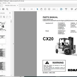 Komatsu Gasoline & LP FG35/45ST-8 FG40/45T(2)-8 FG35/45BCS-8 FG50AT2-8FG40ZT(2)-8 Diesel FD40/45T(2)-8 FD50AT2-8 FD40ZT(2)-8 CX20 Forklift Truck Parts Manual PM208 - PDF DOWNLOAD