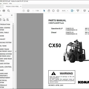 Komatsu Gasoline & LP FG40ZTU-10 FG40/45/50ATU-10 Diesel FD40ZTU-10 FD40/45/50ATU-10 CX50 Forklift Truck Parts Manual PM242 - PDF