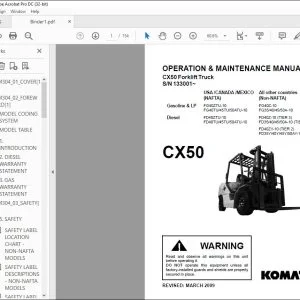 Komatsu Gasoline & LP FG40ZTU-10 FG40TU/45TU/50ATU-10 Diesel FD40ZTU-10 FD40TU/45TU/50ATU-10 CX50 Forklift Truck Operation & Maintenance Manual OM304 - PDF DOWNLOAD
