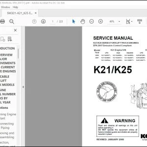 Komatsu K21 K25 Series Forklift Truck Engines Service Manual SM301 - PDF DOWNLOAD