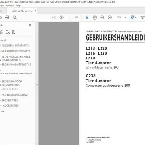 New Holland L213 L220 L216 L230 L218 Tier 4-motor Schranklader serie 200 C238 Tier 4-motor Compacte rupslader serie 200 GEBRUIKERSHANDLEIDING 84577451 - PDF DOWNLOAD