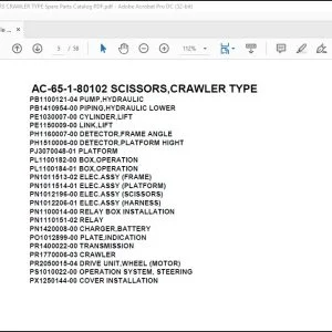 Tadano Crane AC-65-1-80102 SCISSORS CRAWLER TYPE Spare Parts Catalog Manual - PDF DOWNLOAD