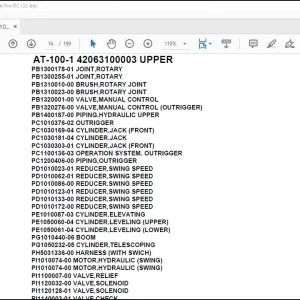 Tadano Crane AT-100-1 42063100003 UPPER Spare Parts Catalog Manual - PDF DOWNLOAD