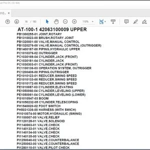 Tadano Crane AT-100-1 42063100009 UPPER Spare Parts Catalog Manual - PDF DOWNLOAD