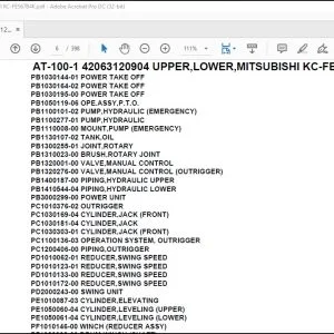 Tadano Crane AT-100-1 42063120904 UPPER,LOWER,MITSUBISHI KC-FE567B4K Parts Manual - PDF DOWNLOAD