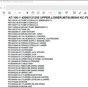 Tadano Crane AT-100-1 42063121205 UPPER,LOWER,MITSUBISHI KC-FE567B4K Spare Parts Manual - PDF DOWNLOAD