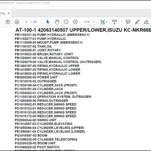 Tadano Crane AT-100-1 42063140507 UPPER LOWER,ISUZU KC-NKR66EP Parts Catalog Manual - PDF DOWNLOAD