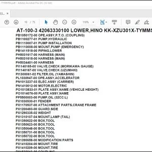 Tadano Crane AT-100-3 42063330100 LOWER,HINO KK-XZU301X-TYMMS6 Parts Catalog Manual - PDF DOWNLOAD