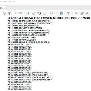 Tadano Crane AT-100-4 42063421100 LOWER,MITSUBISHI PDG-FE73DB 4UKA4 Parts Manual - PDF DOWNLOAD