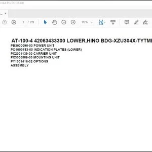 Tadano Crane AT-100-4 42063433300 LOWER HINO BDG-XZU304X-TYTMB6 Parts Manual - PDF DOWNLOAD