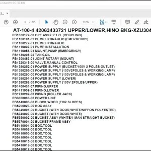 Tadano Crane AT-100-4 42063433721 UPPER LOWER HINO BKG-XZU304X-TYFMG6 Part Manual - PDF DOWNLOAD