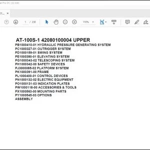 Tadano Crane AT-100S-1 42080100004 UPPER Spare Parts Catalog Manual - PDF DOWNLOAD