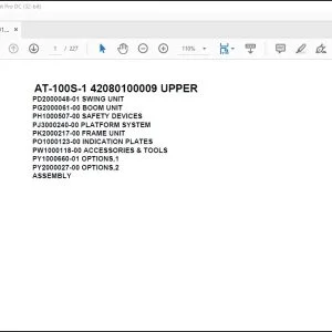 Tadano Crane AT-100S-1 42080100009 UPPER Spare Parts Catalog Manual - PDF DOWNLOAD