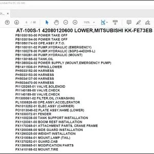 Tadano Crane AT-100S-1 42080120600 LOWER,MITSUBISHI KK-FE73EB 4UKA1 Parts Manual - PDF DOWNLOAD