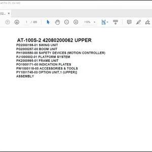 Tadano Crane AT-100S-2 42080200062 UPPER Spare Parts Catalog Manual - PDF DOWNLOAD