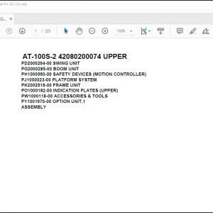 Tadano Crane AT-100S-2 42080200074 UPPER Spare Parts Catalog Manual - PDF DOWNLOAD