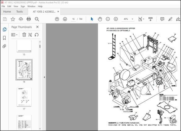 Tadano Crane AT-100S-2 42080200082 UPPER Spare Parts Catalog Manual ...