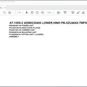 Tadano Crane AT-100S-2 42080230400 LOWER,HINO PB-XZU404X-TMFSW3 Spare Parts Manual - PDF DOWNLOAD