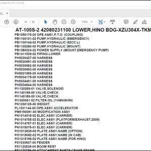Tadano Crane AT-100S-2 42080231100 LOWER,HINO BDG-XZU304X-TKMMB6 Spare Parts Manual - PDF DOWNLOAD